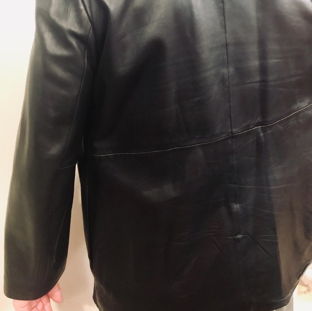 Black Leather Button-Down Jacket - image 2